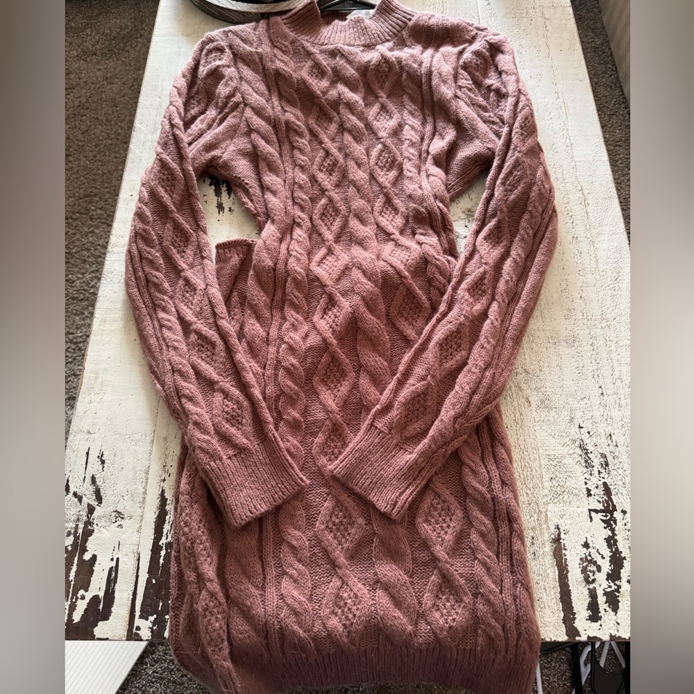 Dusty Rose Open-back Sweater dress